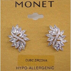 Monet Women's Bridal Wedding Elegant Post Earrings Clear Rhinestone New w/ Tags